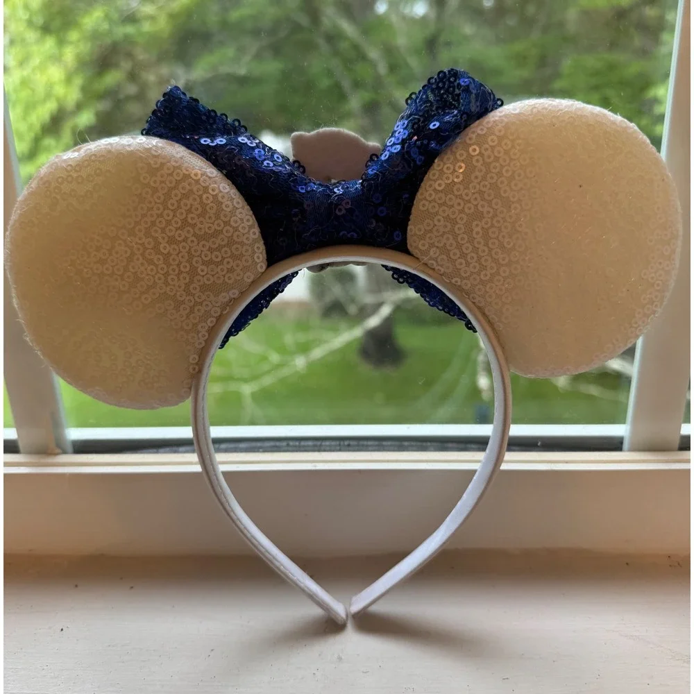 Handmade Disney Cruise Inspired Nautical Mickey Mouse Ears Headband Sequin Bow